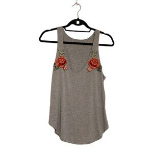 Rose Appliqué Grey Tank Top Women’s
